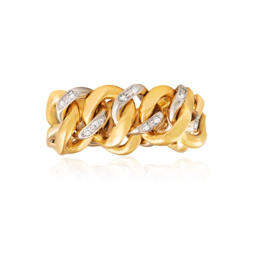 153 - POMELLATO: A BI-COLOURED DIAMOND RING  The curb-link chain, highlighted with brilliant-cut diamonds,... 