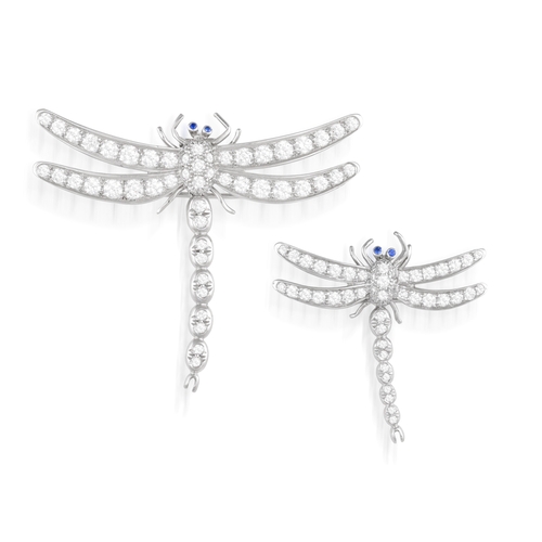 158 - TIFFANY & CO.: A PAIR OF DIAMOND AND SAPPHIRE 'TIFFANY ENCHANT' DRAGONFLY PENDANT/BROOCHES, 1996  De... 