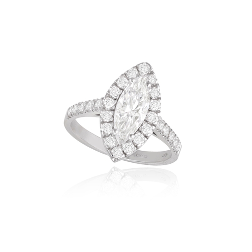 167 - A DIAMOND SINGLE-STONE RING  Set at the centre with a marquise-shaped diamond weighing 1.06cts, with... 