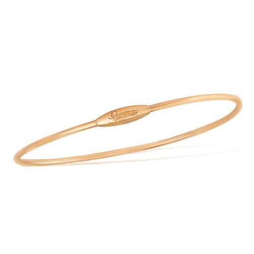 170 - POMELLATO: A GOLD BANGLE  The oval design, the thin polished gold hoop with tonneau clasp, in 18K go... 