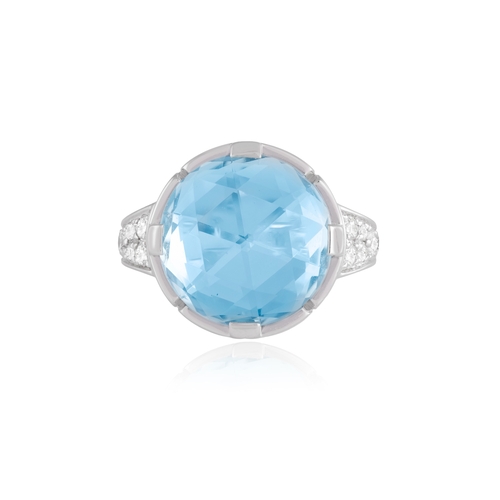 171 - BVLGARI: A BLUE TOPAZ AND DIAMOND ‘PARENTESI’ RING   Set with a rose-faceted circular-shaped blue to... 