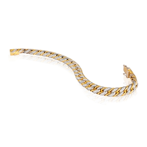 180 - A DIAMOND BRACELET  Of bi-coloured curb-link design, highlighted with series of single-cut diamonds ... 