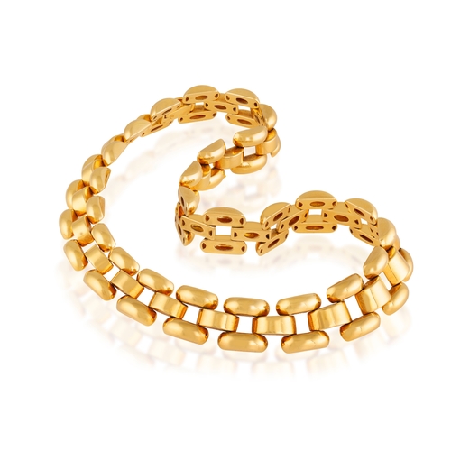 190 - AN 18K GOLD NECKLACE   Of tank design, composed of polished graduated convex motifs, in 18K gold, wi... 