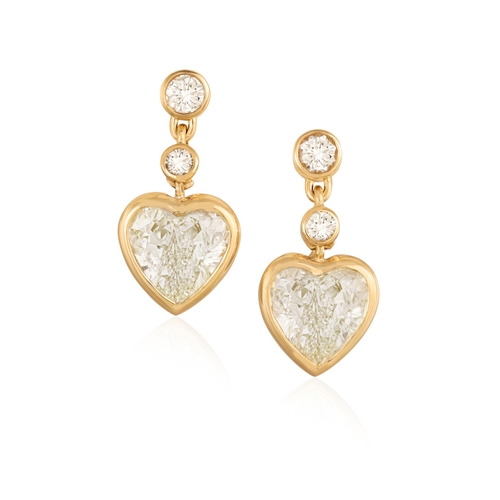 191 - A PAIR OF DIAMOND PENDENT EARRINGS  Each heart-shaped diamond weighing approximately 2.00cts, suspen... 