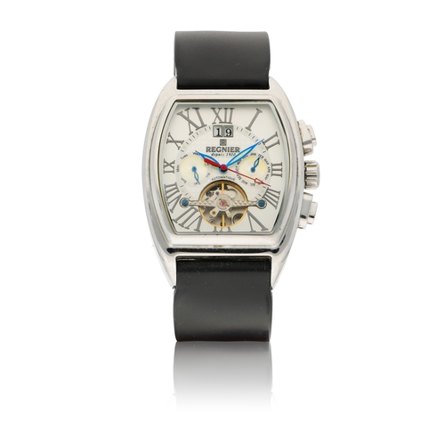 105 - REGNIER  A stainless steel, limited self winding centre-seconds wristwatch with triple date function... 