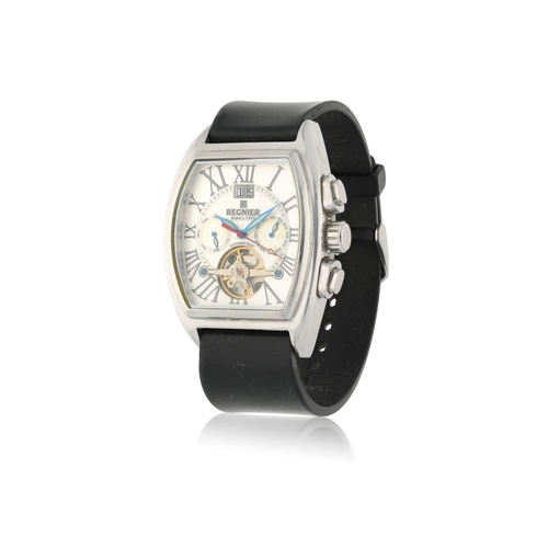 105 - REGNIER  A stainless steel, limited self winding centre-seconds wristwatch with triple date function... 