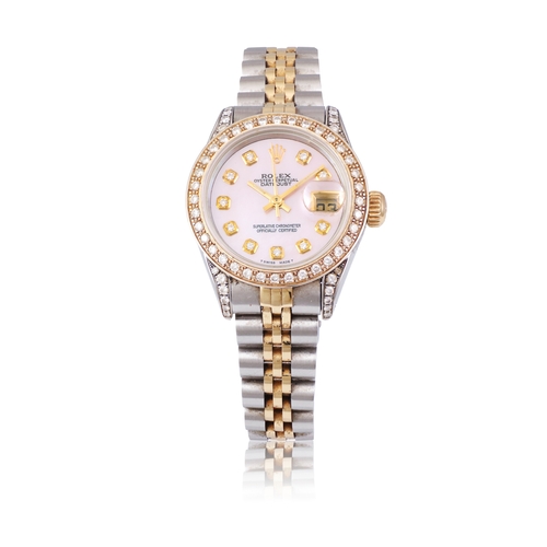 120 - ROLEX   REF. 69713, OYSTER PERPETUAL DATEJUST, DIAMOND SET, MOTHER OF PEARL DIAL  A gold and stainle... 