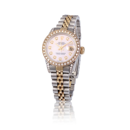 120 - ROLEX   REF. 69713, OYSTER PERPETUAL DATEJUST, DIAMOND SET, MOTHER OF PEARL DIAL  A gold and stainle... 