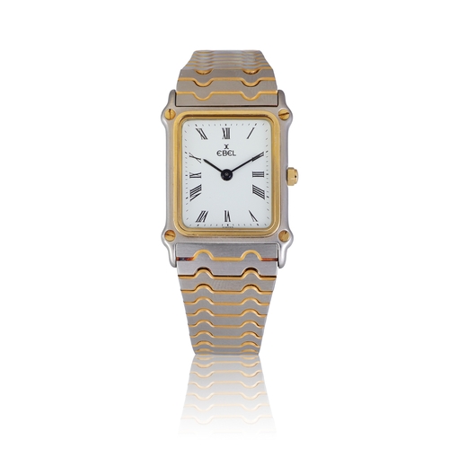 121 - EBEL   A stainless steel and gold rectangular wave, quartz bracelet watch  Year : C. 1970 Dial : Whi... 