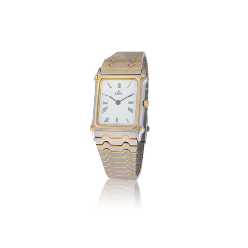 121 - EBEL   A stainless steel and gold rectangular wave, quartz bracelet watch  Year : C. 1970 Dial : Whi... 