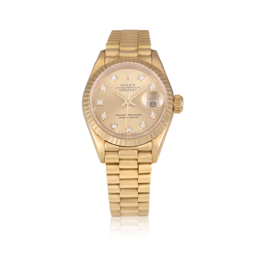 136 - ROLEX   REF. 6917, OYSTER PERPETUAL DATEJUST  An 18K yellow gold, diamond-set dial, self winding lad... 