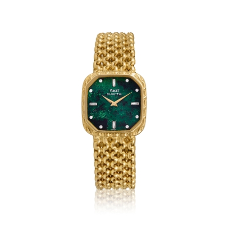 16 - PIAGET   REF. 7702 N 60, JADE DIAMOND-SET DIAL, 18K GOLD MESH BRACELET  A rare 18k yellow gold with ... 