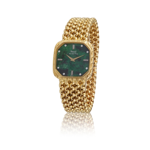 16 - PIAGET   REF. 7702 N 60, JADE DIAMOND-SET DIAL, 18K GOLD MESH BRACELET  A rare 18k yellow gold with ... 