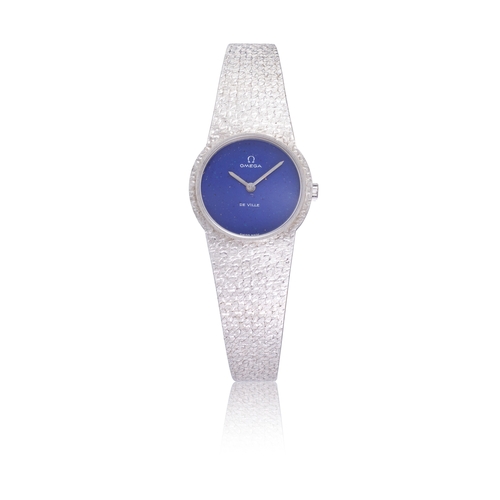 17 - OMEGA   18K WHITE GOLD, LAPIS-LAZULI DIAL  An 18l white gold and lapis-lazuli dial manual winding la... 