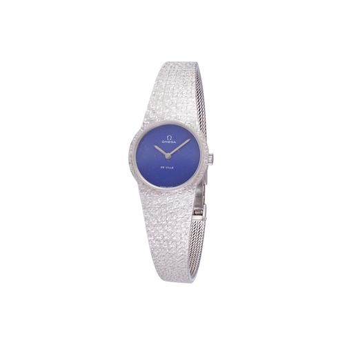 17 - OMEGA   18K WHITE GOLD, LAPIS-LAZULI DIAL  An 18l white gold and lapis-lazuli dial manual winding la... 