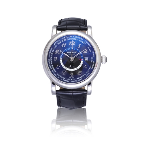 25 - MONTBLANC  REF.7203 MEISTERSTUCK STAR WORLDTIME GMT  A stainless steel self winding centre-seconds w... 