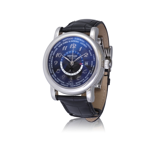 25 - MONTBLANC  REF.7203 MEISTERSTUCK STAR WORLDTIME GMT  A stainless steel self winding centre-seconds w... 