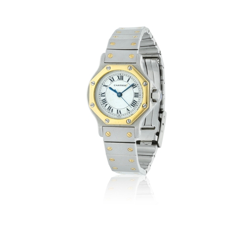 40 - CARTIER   REF. 0907, SANTOS OCTAGON, AUTOMATIC  An 18K yellow gold and stainless-steel self winding ... 