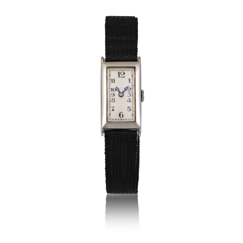 54 - LEON HATOT  An 18K white gold manual wind rectangular wristwatch  Year : Circa 1935 Dial : Silvered,... 