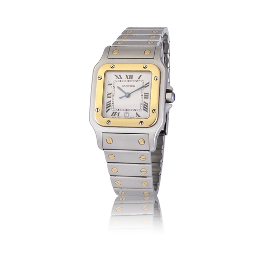 6 - CARTIER   REF. 1566, SANTOS  A two tone stainless steel and 18K yellow gold, quartz bracelet watch  ... 