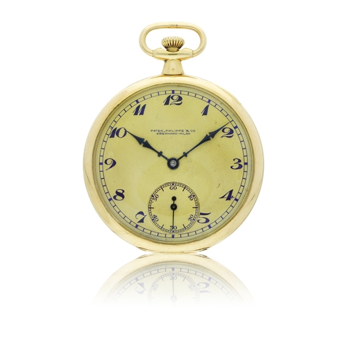 61 - PATEK PHILIPPE, EBERHARD MILAN   POCKET WATCH  A rare open cased 18k yellow gold pocket watch with s... 