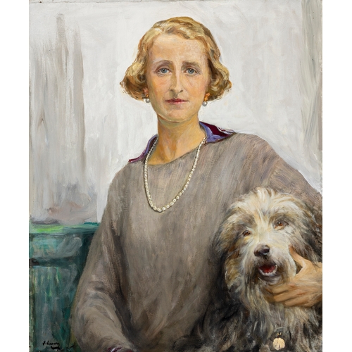 55 - Sir John Lavery RHA RA (1856-1941)  Portrait of Mrs. C. F. Shanks with her Dog  Oil on canvas, 76.3 ... 