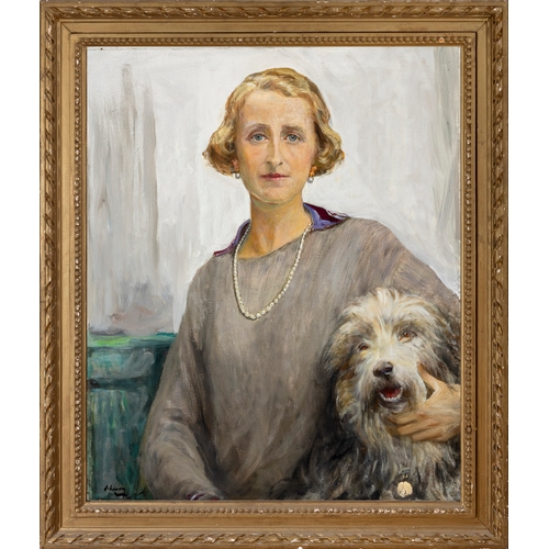 55 - Sir John Lavery RHA RA (1856-1941)  Portrait of Mrs. C. F. Shanks with her Dog  Oil on canvas, 76.3 ... 