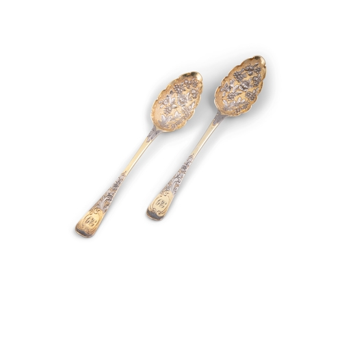 111 - A PAIR OF GEORGE III SILVER GILT BERRY SPOONS,  London c.1818, mark of probably of Richard Poulden, ... 