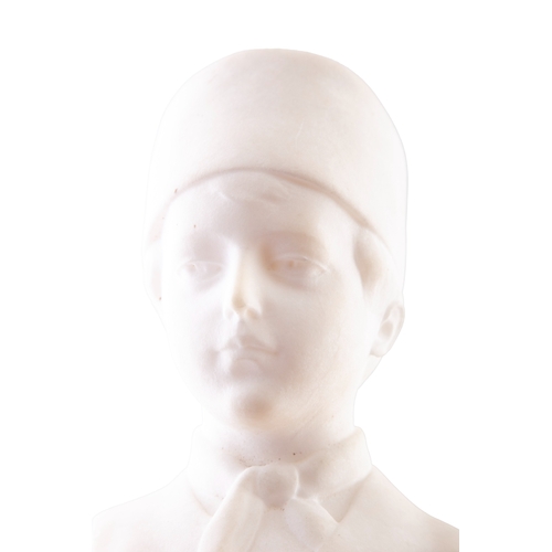 124 - A MARBLE BUST OF A RUSSIAN BOY,   with neckerchief and flat hat, 19.cm high