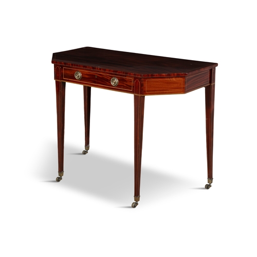 135 - A GEORGE IV INLAID MAHOGANY SIDE TABLE,  the rectangular top with angles corners above a long drawer... 