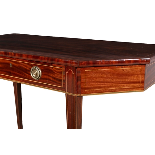 135 - A GEORGE IV INLAID MAHOGANY SIDE TABLE,  the rectangular top with angles corners above a long drawer... 