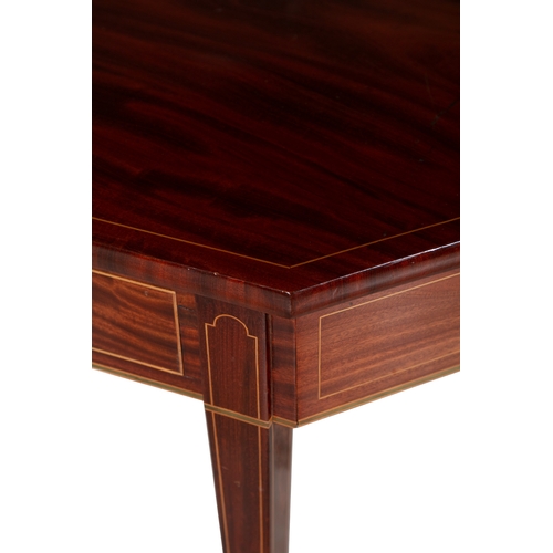 135 - A GEORGE IV INLAID MAHOGANY SIDE TABLE,  the rectangular top with angles corners above a long drawer... 