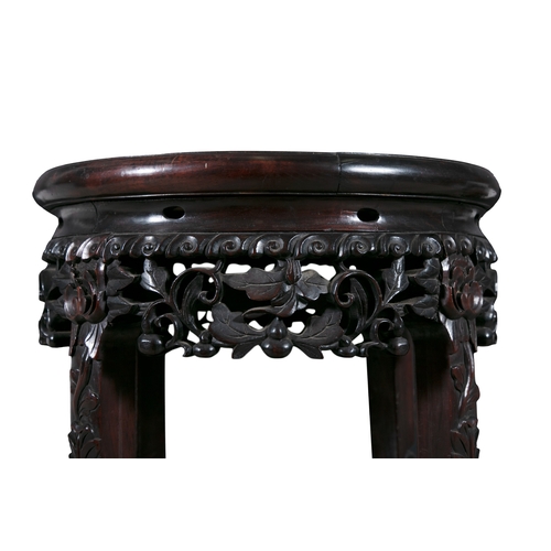 148 - TWO CHERRYWOOD AND MARBLE TOPPED JARDINERE STANDS 19TH CENTURY   each with circular rouge panels sup... 