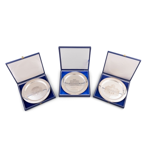 153 - THREE CASED COMMEMORATIVE SILVER PLATES,  Dublin 1972, 1973, makers mark of the Royal Irish Silver C... 