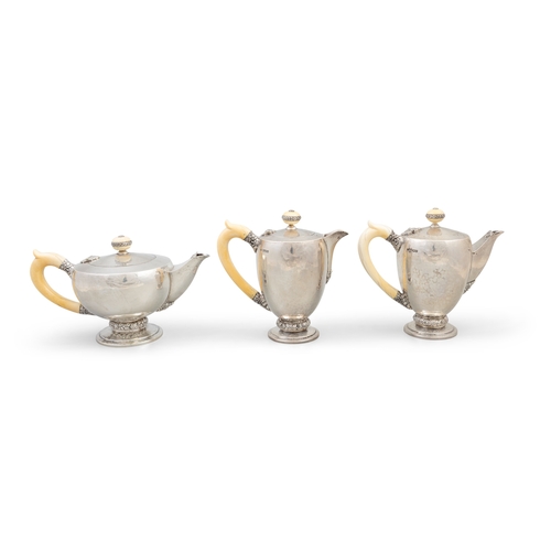 158 - A MID-CENTURY SILVER FIVE-PIECE TEA AND COFFEE SERVICE,  Sheffield 1949, mark of F.C, comprising tea... 