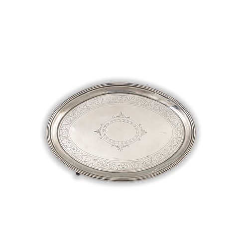 180 - A GEORGE III SILVER OVAL CARD TRAY    London, c.1797, of neoclassical design, with vacant central re... 