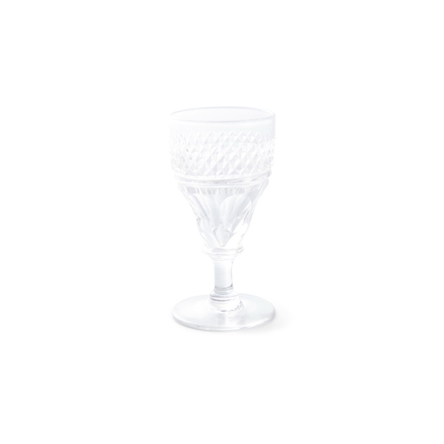 188 - A SET OF 7 SHERRY GLASSES,   each with bands of diamond cut decoration, raised on circular foot. Eac... 