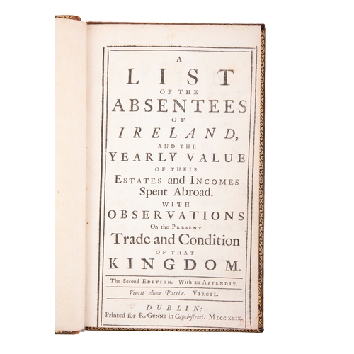 194 - 'LIST OF THE ABSENTEES OF IRELAND AND THE YEARLY VALUE OF THEIR ESTATES AND INCOMES SPENT ABROAD WIT... 