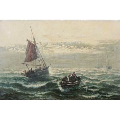 201 - H. WILLIAMS (VICTORIAN SCHOOL, C.1870)  Marine Scene with Sail Boat and Rowing Boat  Oil on canvas, ... 