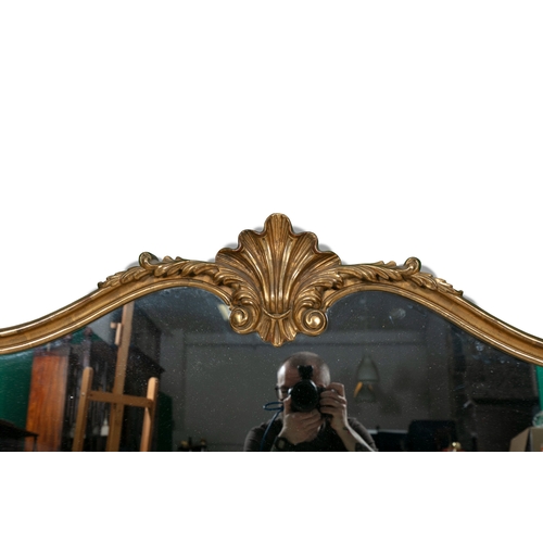 208 - A LOUIS XV STYLE GILTWOOD  RECTANGULAR SHAPED OVERMANTLE WALL MIRROR,  with moulded frame and carved... 