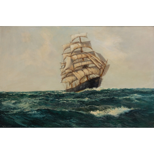 210 - DANIEL SHERRIN (1868-1940)  Naval Ship on a Calm Day  Oil on canvas, 59.5 x 90cm Signed 'D. Sherrin'