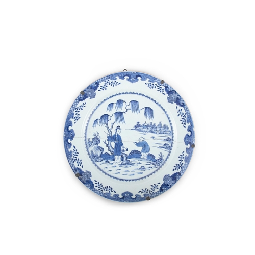 212 - A PAIR OF VERY LARGE CHINESE BLUE AND WHITE SIDEBOARD CHARGERS QIANLONG 1736 - 1795  each of shallow... 