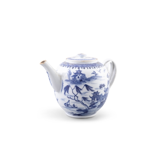 216 - AN 18TH CENTURY CHINESE BLUE AND WHITE PORCELAIN BULLET SHAPED TEAPOT  14cm high, 23cm diameter acro... 