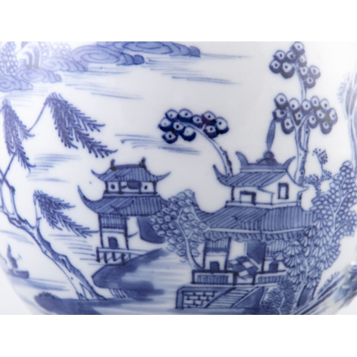 216 - AN 18TH CENTURY CHINESE BLUE AND WHITE PORCELAIN BULLET SHAPED TEAPOT  14cm high, 23cm diameter acro... 