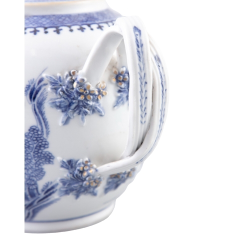 216 - AN 18TH CENTURY CHINESE BLUE AND WHITE PORCELAIN BULLET SHAPED TEAPOT  14cm high, 23cm diameter acro... 