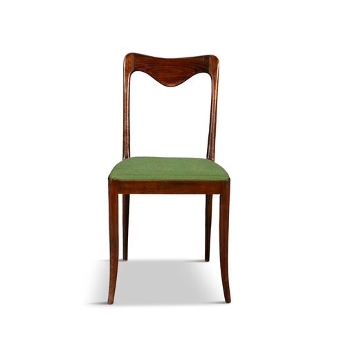 228 - A SET OF SIX 1950S ITALIAN ROSEWOOD FRAMED DINING CHAIRS,  with green upholstered fabric seats.