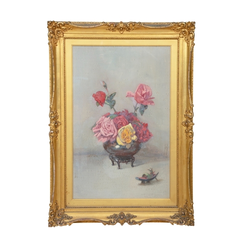 230 - EDWARDIAN SCHOOL Still Life with Flowers and Oriental Ornaments A pair, oil on canvas, 60 x 39cm