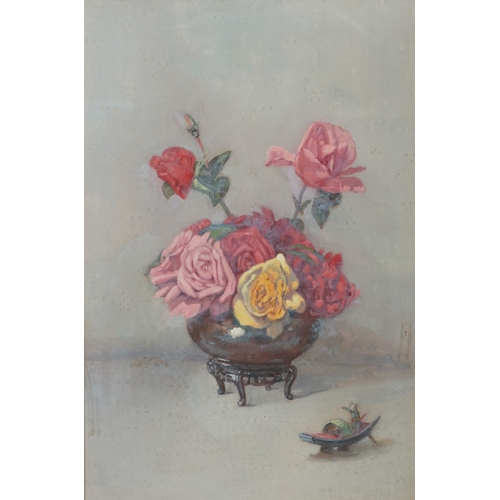 230 - EDWARDIAN SCHOOL Still Life with Flowers and Oriental Ornaments A pair, oil on canvas, 60 x 39cm