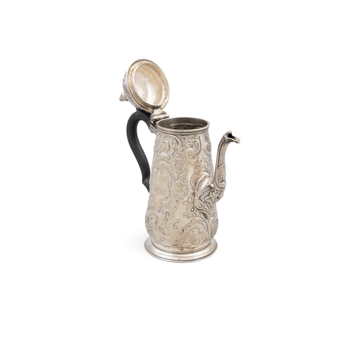 264 - A GEORGE II SILVER COFFEE POT,  London, c.1750, makers mark rubbed, the hinged dome lid with acorn f... 