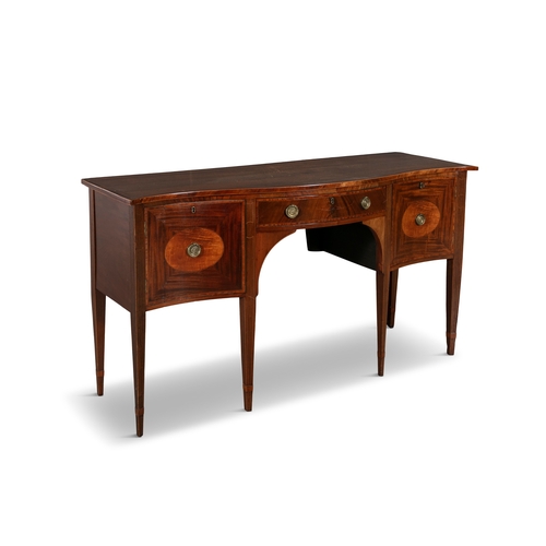 270 - A MAHOGANY AND SATINWOOD BANDED BOWFRONT SIDEBOARD 19TH CENTURY  with single frieze drawer, and two ... 